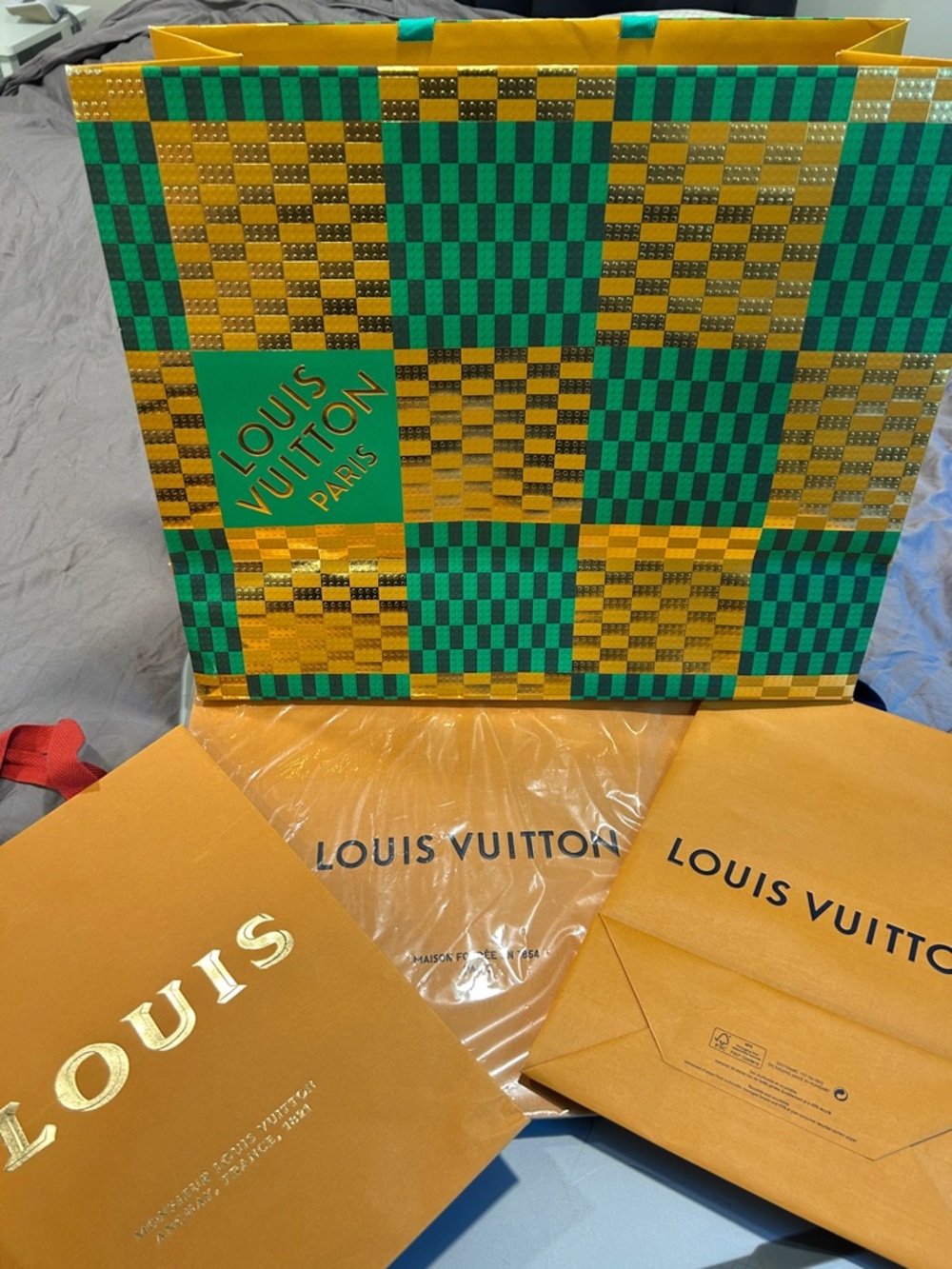 Louis Vuitton Bag Bundle Shopping Bags with Gold Logo 4  bags total